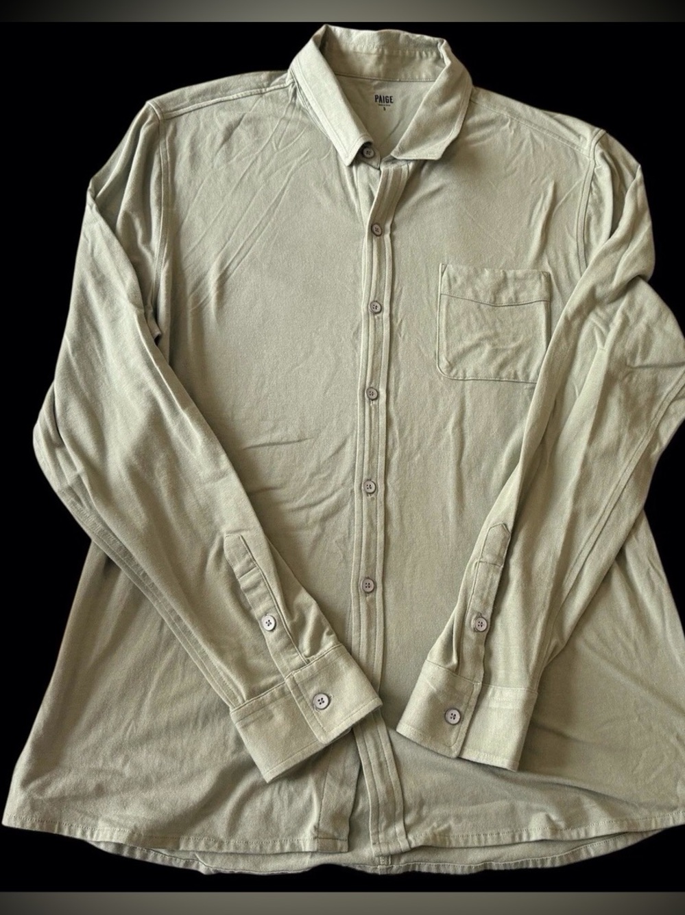 PAIGE Mens Stockton Button Up Shirt In Seagrass Size S Long Sleeve